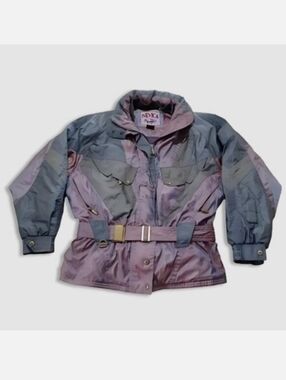 Vintage Nevica Jacket Ladies Ski Viwage Belted Parka Iridescent Gray/Purple 14